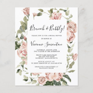 Budget Roze Rose Floral Brunch Bubble Uitnodiging Flyer