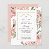 Budget roze Rose Floral Cross Baptism Uitnodiging (Voorkant / Achterkant)