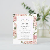 Budget roze Rose Floral Cross Baptism Uitnodiging (Staand voorkant)