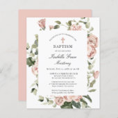 Budget roze Rose Floral Cross Baptism Uitnodiging (Voorkant / Achterkant)