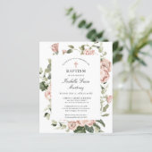 Budget roze Rose Floral Cross Baptism Uitnodiging (Staand voorkant)