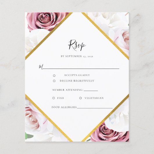 Budget roze Rose Geometric Floral RSVP Card (Voorkant)