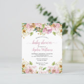 Budget roze Rose & Gold Baby shower uitnodiging (Staand voorkant)