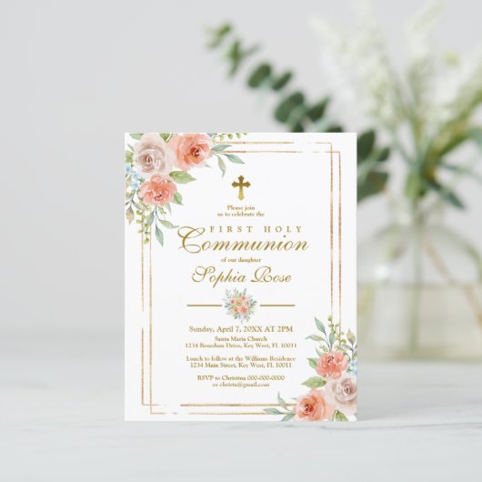 Budget roze Rose & Gold First Community Uitnodigin (Staand voorkant)