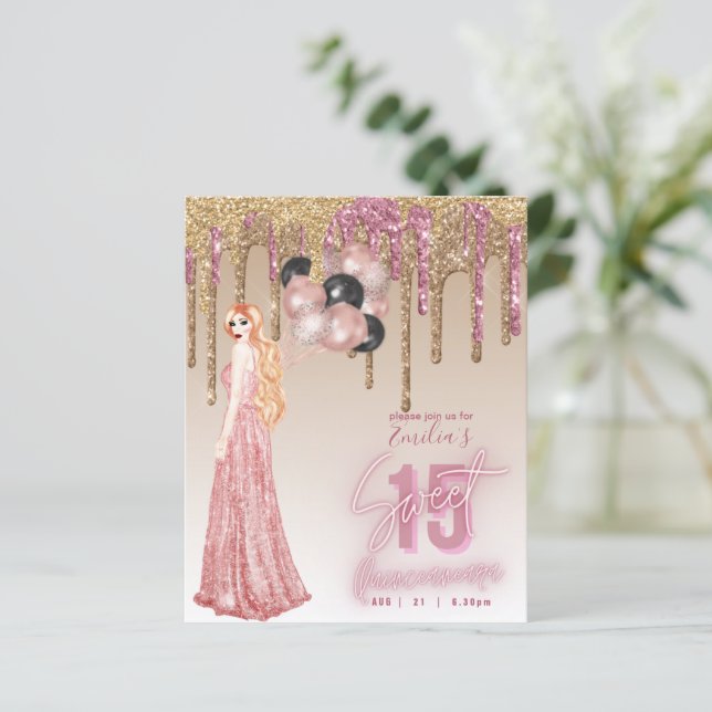 BUDGET Roze Rose Gold Glitter Quinceanera Red Hair (Staand voorkant)