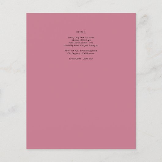 BUDGET Roze Rose Gold Glitter Quinceanera Red Hair Flyer (Achterkant)