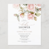Budget roze Rose & Greenery Baby shower Uitnodigin (Voorkant)