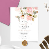 Budget roze Rose & Greenery Baby shower Uitnodigin