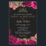 Budget roze Roses Black Gold Sweet 16 Uitnodiging<br><div class="desc">Budget Elegant  roze Roses Butterflies Black Gold Lace Sweet 16 Birthday Uitnodiging</div>