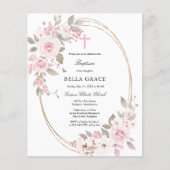 Budget Roze Roze Floral Baptism Uitnodiging (Voorkant)