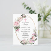 Budget Roze Roze Floral Baptism Uitnodiging (Staand voorkant)