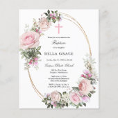 Budget Roze Roze Floral Baptism Uitnodiging (Voorkant)