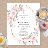 Budget Roze Roze Floral Baptism Uitnodiging