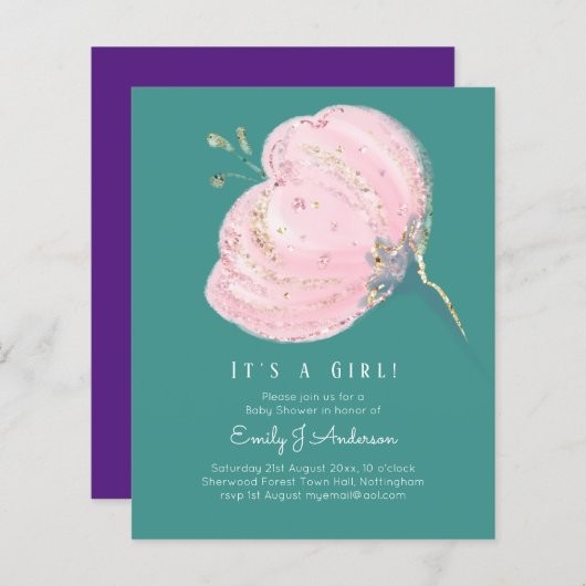 BUDGET roze roze glitter is een meisje Baby shower (Voorkant / Achterkant)