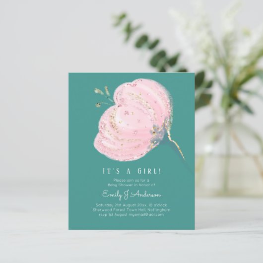 BUDGET roze roze glitter is een meisje Baby shower (Staand voorkant)