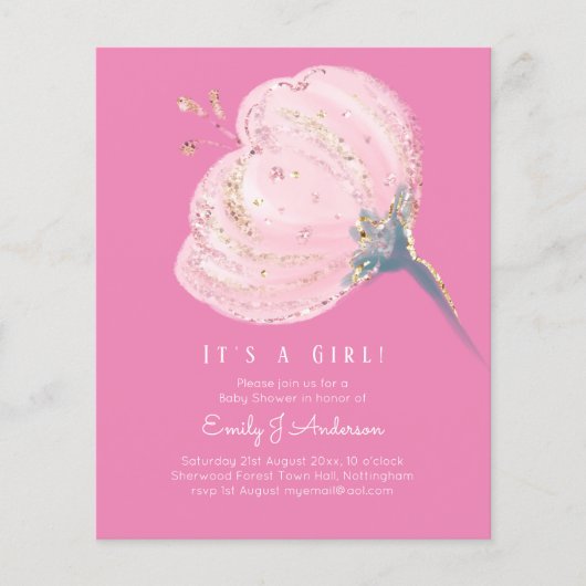 BUDGET roze roze glitter is een meisje Baby shower (Voorkant)