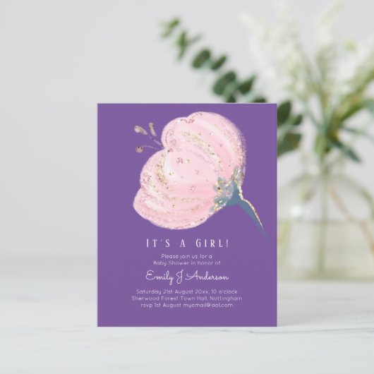 BUDGET roze roze glitter is een meisje Baby shower (Staand voorkant)