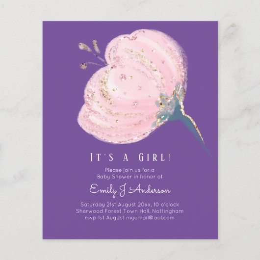 BUDGET roze roze glitter is een meisje Baby shower (Voorkant)