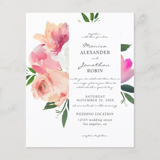 Budget Roze Roze & Witte Bloem Bruiloft  Flyer (Voorkant)