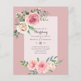 BUDGET Roze Rozen Bloemen Huwelijksuitnodigingen Flyer