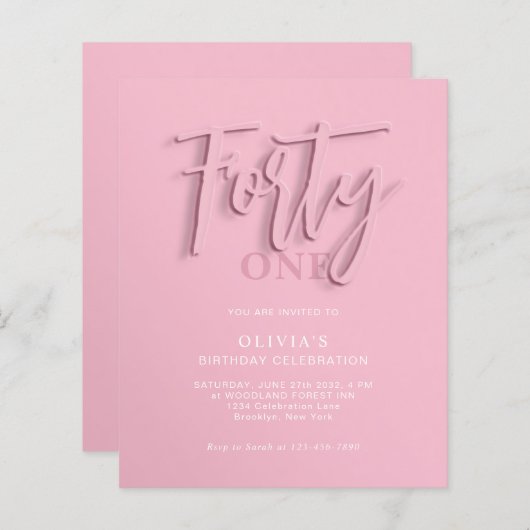 BUDGET Roze Script Veertig 40ste volwassen verjaar (Voorkant / Achterkant)