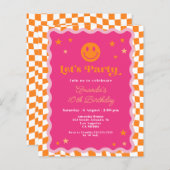 Budget Roze Sinaasappel Happy Face Wavy Birthday I (Voorkant / Achterkant)