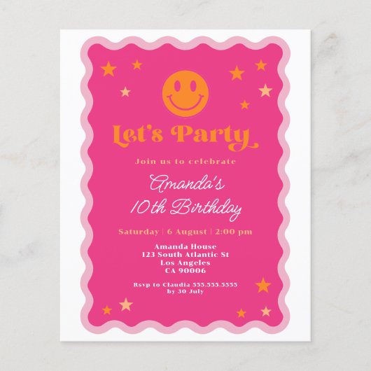 Budget Roze Sinaasappel Smile Face Wavy Verjaardag (Voorkant)