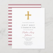 Budget Roze Strepen Meisje Eerste Communie (Voorkant / Achterkant)