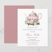 Budget Roze Tea Party Meisje Baby shower Uitnodige (Voorkant / Achterkant)