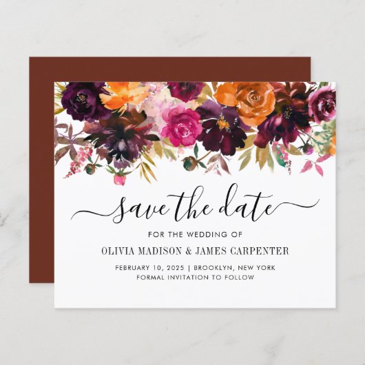 Budget roze Terracotta Mauve Floral Save the Date (Voorkant / Achterkant)