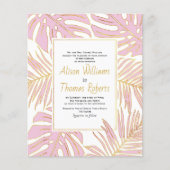 BUDGET roze tropische bladeren bruiloft uitnodigin (Voorkant)