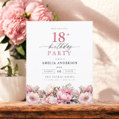 Budget Roze Tuin Bloemen 18e Verjaardag Uitnodigin