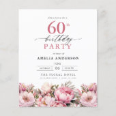 Budget Roze Tuin Bloemen 60ste Verjaardag Uitnodig Flyer (Voorkant)
