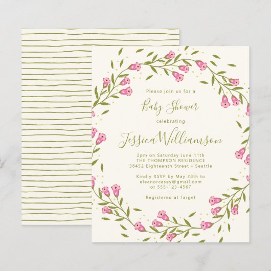 Budget Roze Tuin Bloemen Baby Shower  (Voorkant / Achterkant)