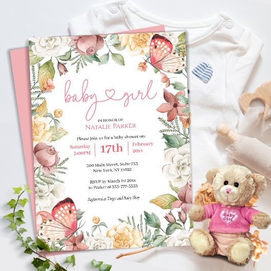 Budget roze vlinder Floral Girl Baby shower