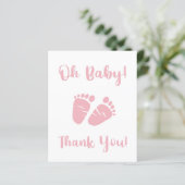 Budget Roze Voetjes Baby Meisje Shower Bedankkaart (Staand voorkant)