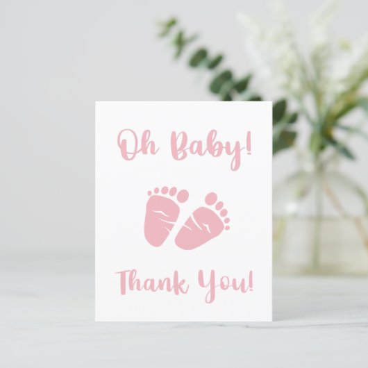 Budget Roze Voetjes Baby Meisje Shower Bedankkaart (Staand voorkant)