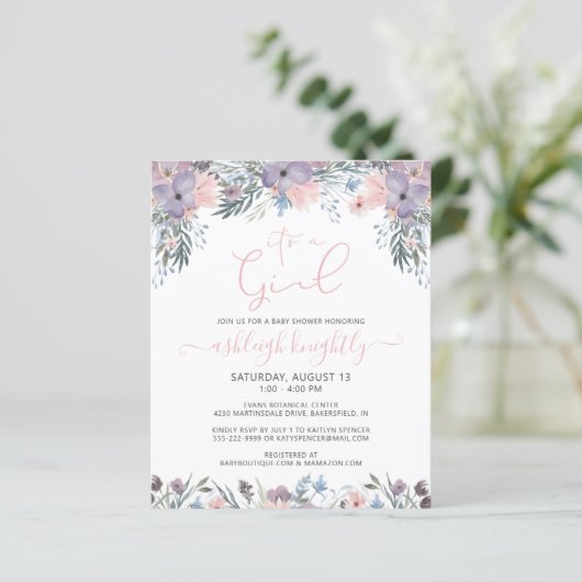 Budget Roze Waterverf Floral Girl Baby shower (Staand voorkant)