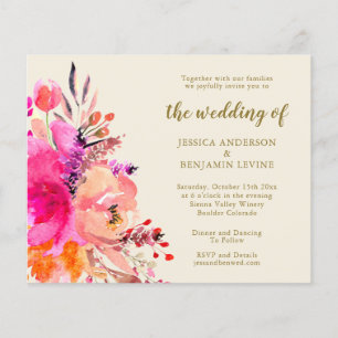 Budget roze Waterverf Floral Wedding Invite