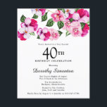 Budget Roze White Floral 40th Birthday Uitnodiging<br><div class="desc">Heldere en kleurrijke,  vrouwelijke paniekjes versieren de top van dit 40ste verjaardagsfeest. De  bloemen zijn een combinatie van magenta,  roze en wit. Ze worden in donkergroene bloemen genaaid. Dit item maakt deel uit van het collectie Roze Pansy. Naast uitnodigingsbenodigdheden,  zult u passende partijbenodigdheden en giften vinden.</div>