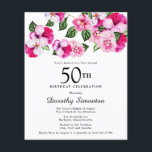 Budget Roze White Floral 50th Birthday Uitnodiging<br><div class="desc">Heldere en kleurrijke,  vrouwelijke paniekjes versieren de top van dit 50ste verjaardagsfeest. De  bloemen zijn een combinatie van magenta,  roze en wit. Ze worden in donkergroene bloemen genaaid. Dit item maakt deel uit van het collectie Roze Pansy. Naast uitnodigingsbenodigdheden,  zult u passende partijbenodigdheden en giften vinden.</div>