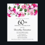 Budget Roze White Floral 60th Birthday Uitnodiging<br><div class="desc">Heldere en kleurrijke,  vrouwelijke paniekjes versieren de top van dit 60ste verjaardagsfeest. De  bloemen zijn een combinatie van magenta,  roze en wit. Ze worden in donkergroene bloemen genaaid. Dit item maakt deel uit van het collectie Roze Pansy. Naast uitnodigingsbenodigdheden,  zult u passende partijbenodigdheden en giften vinden.</div>