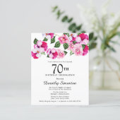 Budget Roze White Floral 70th Birthday Invitation (Staand voorkant)