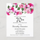 Budget Roze White Floral 70th Birthday Invitation (Voorkant)