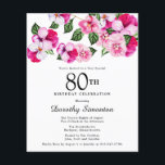 Budget Roze White Floral 80th Birthday Invitation<br><div class="desc">Heldere en kleurrijke,  vrouwelijke paniekjes versieren de top van dit 80ste verjaardagsfeest. De  bloemen zijn een combinatie van magenta,  roze en wit. Ze worden in donkergroene bloemen genaaid. Dit item maakt deel uit van het collectie Roze Pansy. Naast uitnodigingsbenodigdheden,  zult u passende partijbenodigdheden en giften vinden.</div>