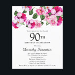Budget Roze White Floral 90th Birthday Uitnodiging<br><div class="desc">Heldere en kleurrijke,  vrouwelijke paniekjes versieren de top van dit negentigste verjaardagsfeest. De  bloemen zijn een combinatie van magenta,  roze en wit. Ze worden in donkergroene bloemen genaaid. Dit item maakt deel uit van het collectie Roze Pansy. Naast uitnodigingsbenodigdheden,  zult u passende partijbenodigdheden en giften vinden.</div>