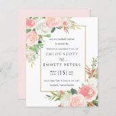 Budget roze White Floral Rustic Wedding Invitation (Voorkant / Achterkant)