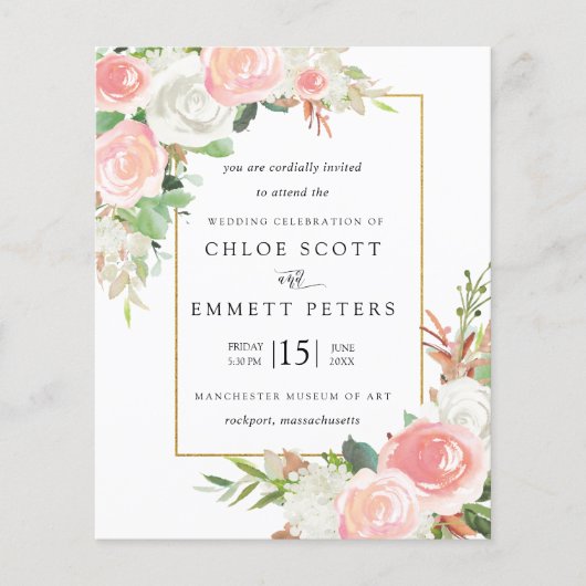 Budget roze White Floral Rustic Wedding Invitation (Voorkant)