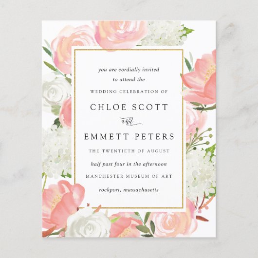 Budget roze White Floral Rustic Wedding Invitation (Voorkant)
