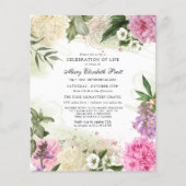 Budget Roze White Paars Floral Funeral Invitation (Voorkant)